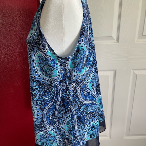 Roz & Ali Asymmetrical Blue Sleeveless Tank Top - Picture 4 of 11